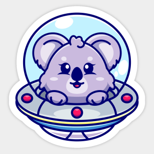 Cute koala flying with spaceship ufo cartoon Sticker